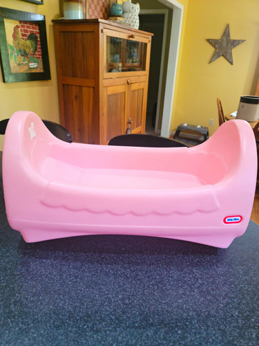 Vintage Little Tikes Pink Doll Bed Rocking Cradle Bassinet 22"