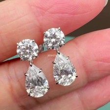5 Ct Round & Pear Cut IGI Certified Lab Grown Diamond Drop Dangle Earrings 14k W
