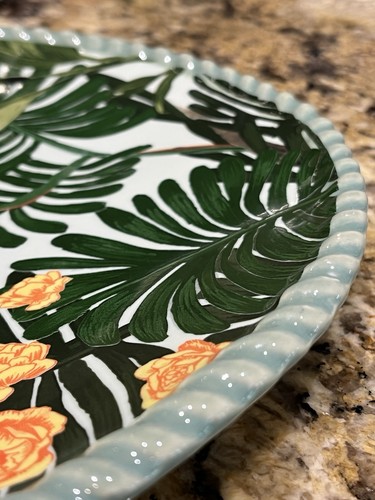 Anthropologie Pluma Platter Tropical Parrot Bird Server Monstera Green Leaves - Picture 14 of 14