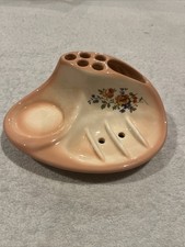VTG MCM One Piece Floral Soap Dish Toothbrush Toothpaste Cup Holder Ceramic USA