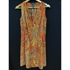 Lauren Ralph Lauren Petite Paisley Dress Orange Knee Length Sleeveless Size 6P
