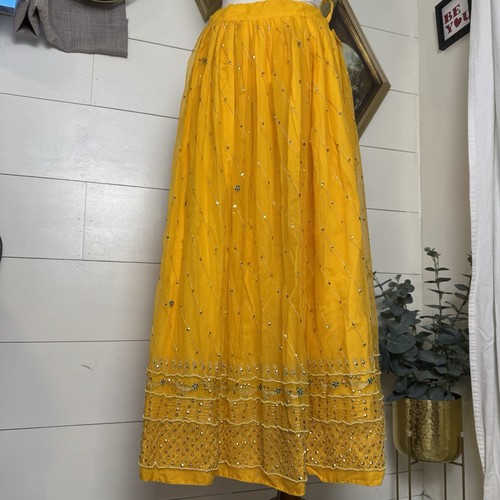 Women’s Vibrant Yellow Traditional Lengha Indian Skirt Beaded Sequin