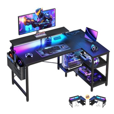 40 Inch Gaming Desk with USB Power Outlets and LED Lights, Reversible L Shape...
