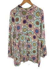 Johnny Was Size Large Colorful Geometric Print Hooded Button-Up Dress  Read 