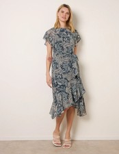  Blue Vanilla Womens  Paisley Print Angel Sleeve Asymmetric Midi Dress