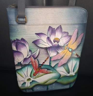 Anuschka Hand-Painted Lotus Garden Crossbody Bag (NWOT)