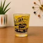Vintage Our Camper Shot Glass Federal Glass 1976 Yellow 2oz RV Camping Barware