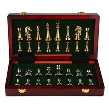 11 Inch Large Deluxe Metal Chess Set - Folding Wooden Box, Alloy Pieces, Port...