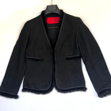 CH Carolina Herrera Black Lurex Tweed Woven Faux Fur Detail Jacket 8
