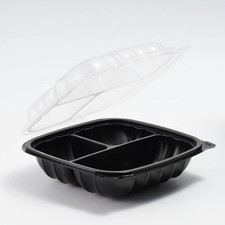 Hinged Duo-Colored PP Container 3-compartment, 8" x 8", 100pc 100/1
