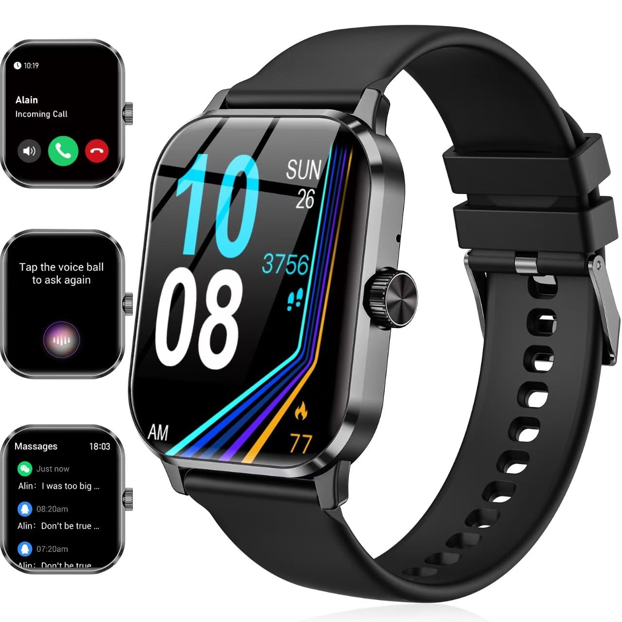 Smart Watch for Men Women 1.96 Inch HD Fitness Tracker with Bluetooth Calls Heart Rate Sleep Monitor