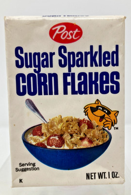 Vtg Cereal Box POST SUGAR SPARKLED CORN FLAKES Single Serve Sealed Rory Racoon