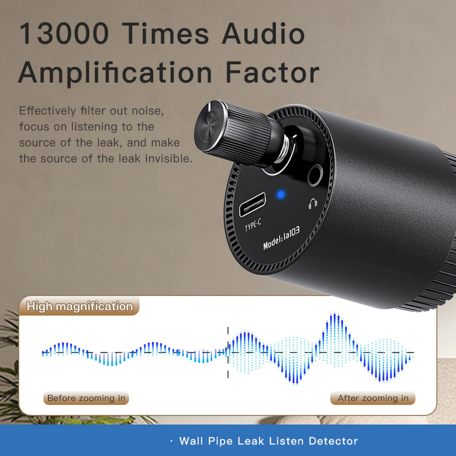 Portable Water Pipe Leak Detector Sensor with Headphone for Underground Leakage