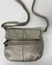 NEW TIGNANELLO Crossbody Shoulder Bag Metallic Gold Pebbled Leather Foldover