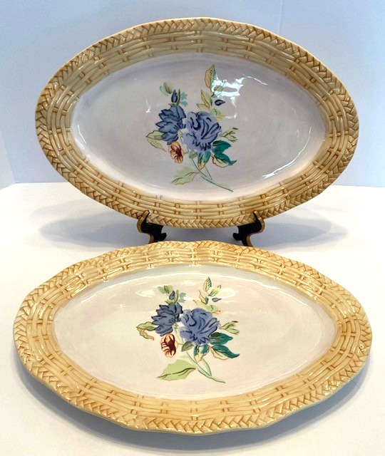 Tracy Porter Cottage Rose Collection Hand Painted Floral 13.5"x8.5" Snack Trays