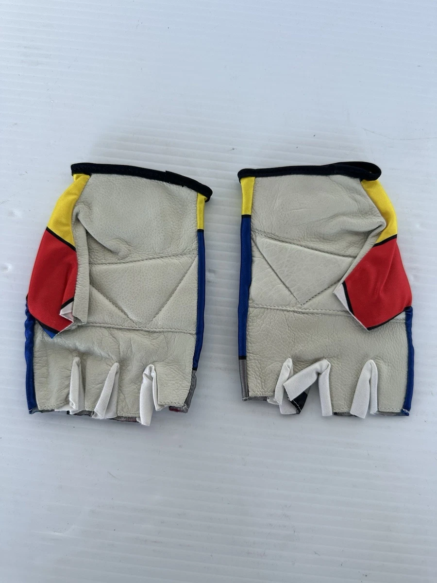 Vintage Briko Cycling Gloves Mondrian Colorblock Leather Palm Fingerless Italy