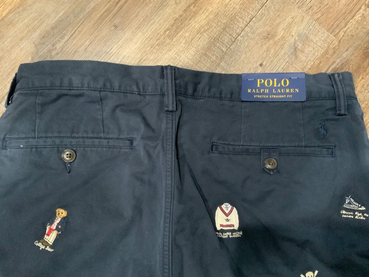 Polo Ralph Lauren College Bear Skull Crossbones Chino Pants Navy