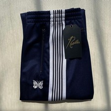 NEEDLES Track Pants Straight Navy x White lines Polyester Sporty SizeL-M New