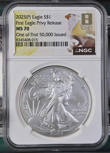 2025 American Silver Eagle NGC MS70 First 50000 Issued Eagle Privy
