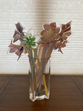 Large Vase With 11 MURANO Multicolored Large Art Glass Flowers SET 12 