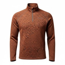Eddie Bauer Men's Orange Heathered Quarter Zip Fleece Pullover Sweater Size S