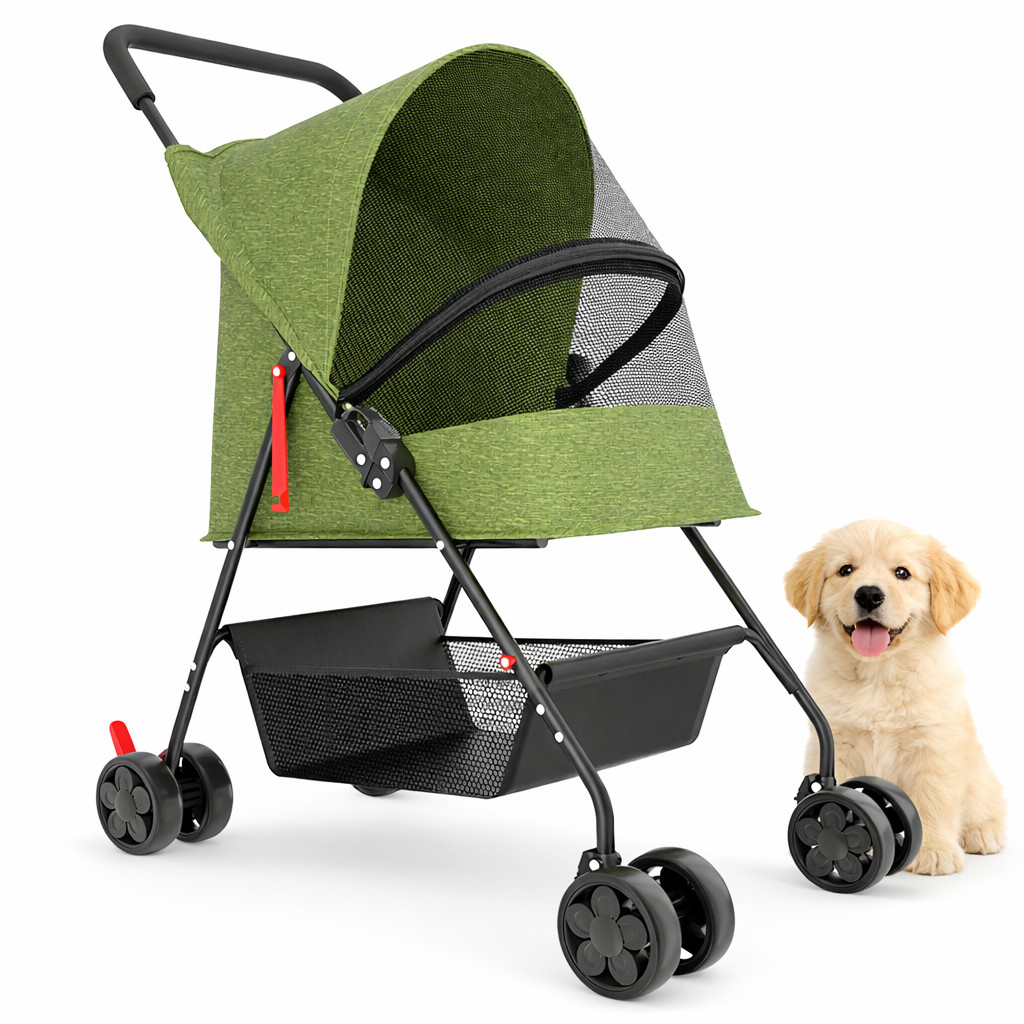 Passeggino Cani Gatti Pieghevole 15kg con Cappottina - Grigio
