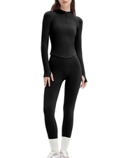 Workout Sets for Women 2 Piece Seamless Long Sleeve Yoga Outfits Active Leggi...