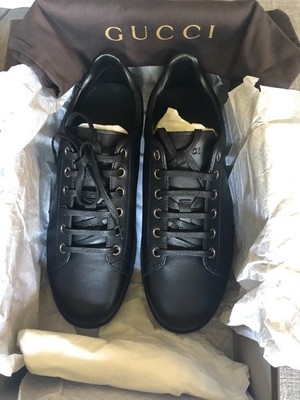 Gucci Black Leather Low Top Sneakers Brand New Size 35 Authentic w/ Box