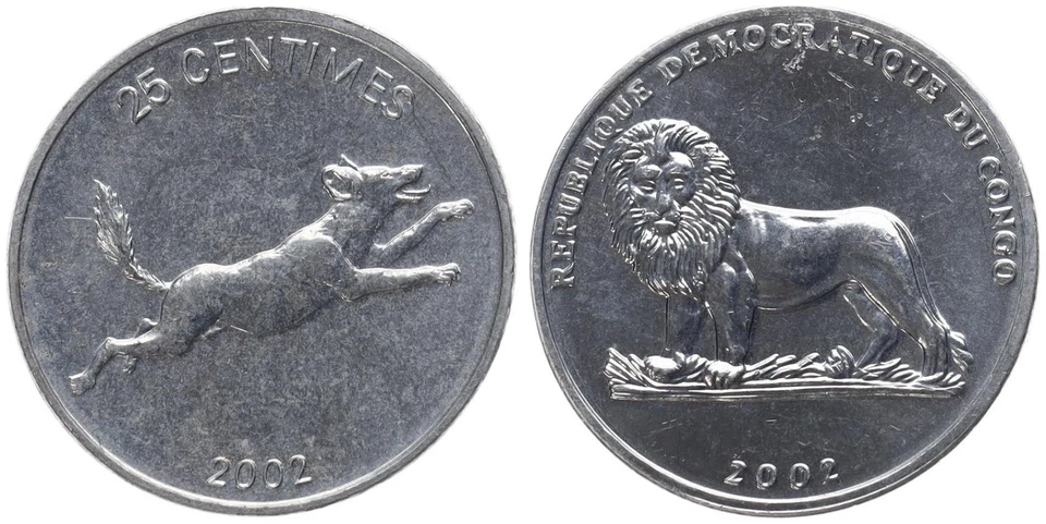Congo 25 Centimes 2002 - Chien Sauvage Africain Aluminium Ø 19,9 Mm KM#83 - Photo 1/1