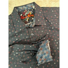 Robert Graham Shirt Mens XL Contrast Cuff Classic Fit Geometric Dot Navy Blue