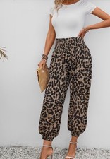 Women's M Harem Pants Leopard Print Boho Lounge Harem NWT FREE SHIPPING 