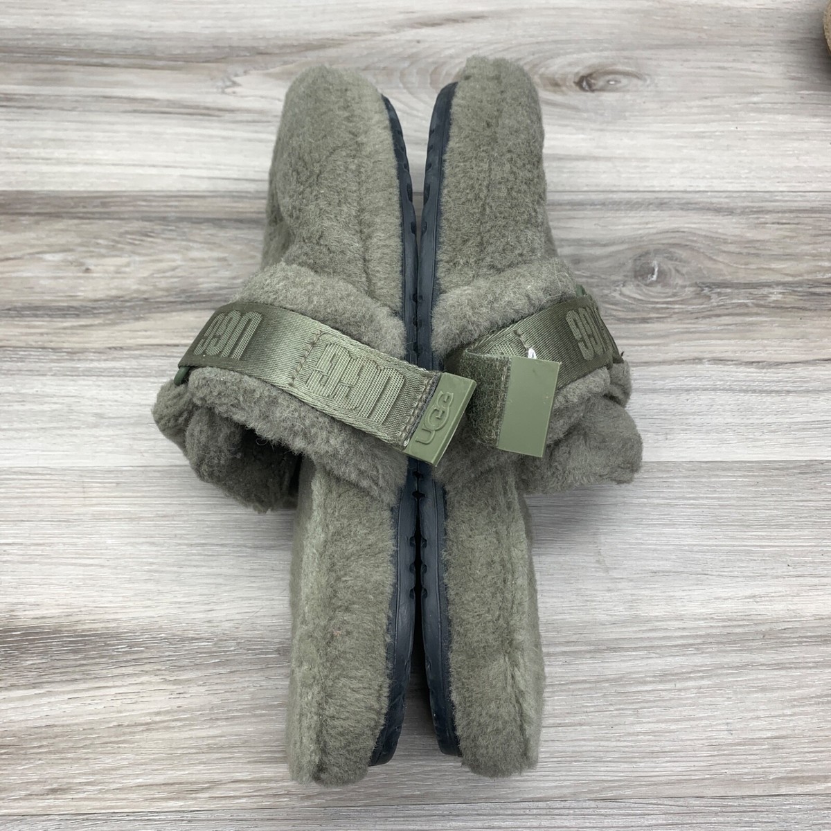 UGG Fluff It Slippers Burnt Olive Green Shearling Slide 1118150