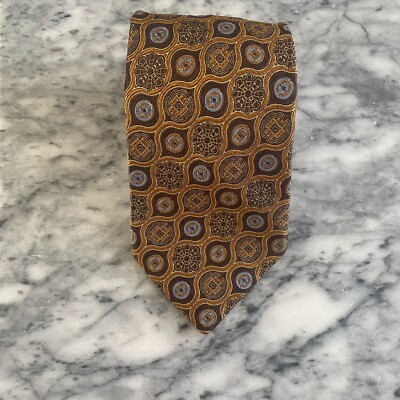 Robert Talbott Best of Class Nordstrom Gold Brown Blue Medallion Necktie~4'' J26