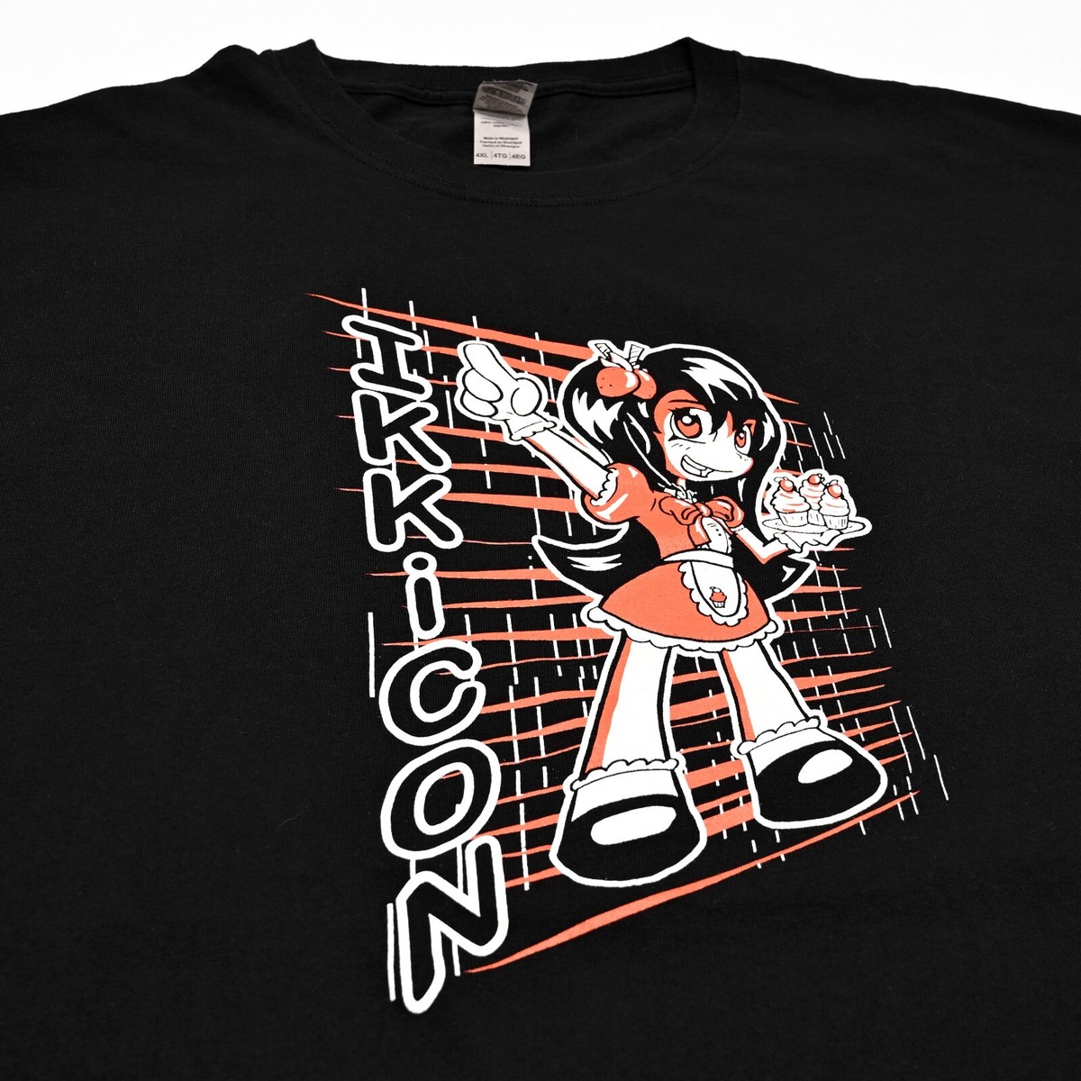 Ikki Con Cupcake Anime Girl Black T-Shirt Strawberry Cartoon Fun Wonderland 4XL