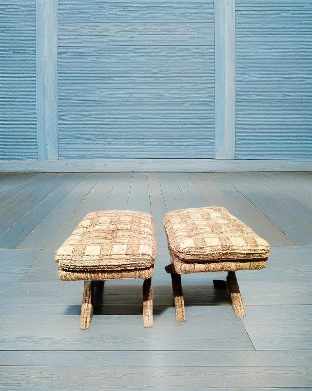 2 reposapiés cojín esponja tapizado a cuadros Buffalo + cubierta gris oscuro - local Foto 4 de 4