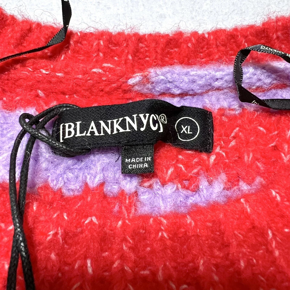 Blank NYC Good Mood Sweater Red Purple White Striped Cropped Oversized Wool NWT - Image 4 of 4