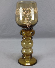 Bohemian Harrach Cream & Gold Enamel Scrollwork Amber Wine Roemer Circa 1870s