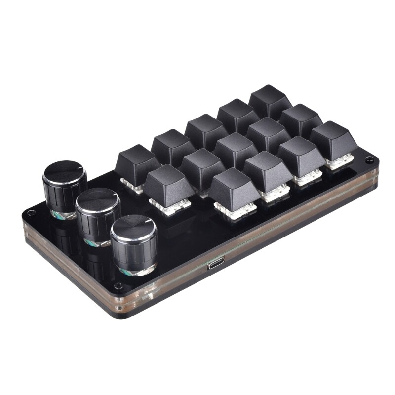 14-Key Macro Mechanical Mini Keyboard with 3 Knobs for Professional Use
