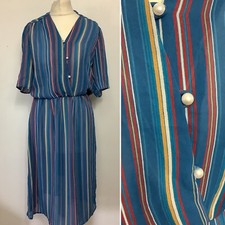 Vintage dress size 8 blue stripe pearl buttons casual spring summer