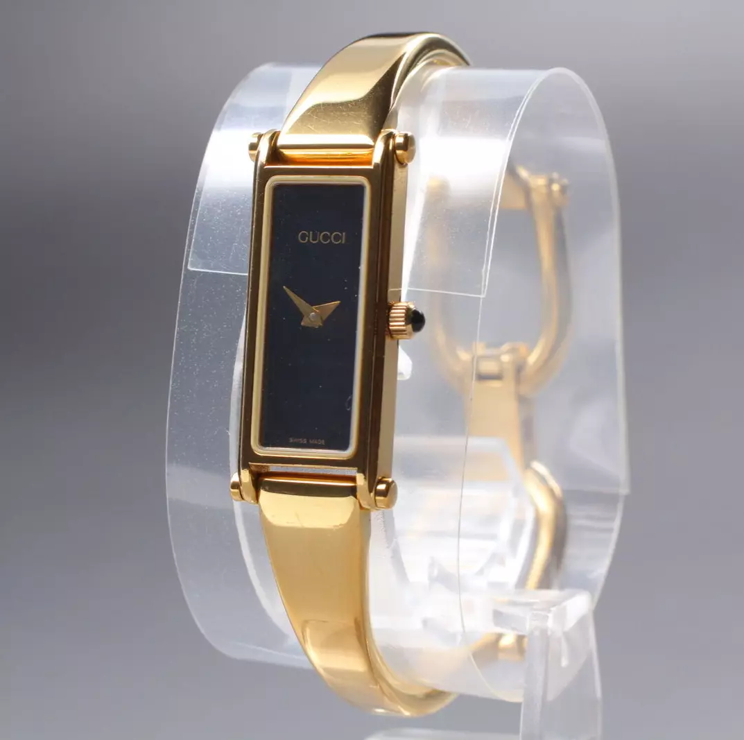 Bracelet vintage [Exc+5] GUCCI 1500 doré cadran noir Qz femmes du JAPON