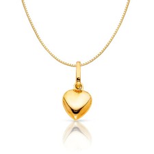 14K Yellow Gold Plain Heart Charm Pendant with 0.8mm Box Chain Necklace