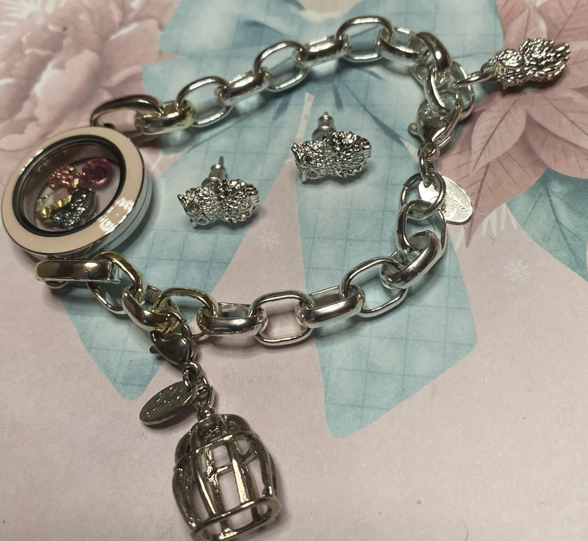 New Authentic Origami Owl 8” Silver Link Locket Bracelet + Owl