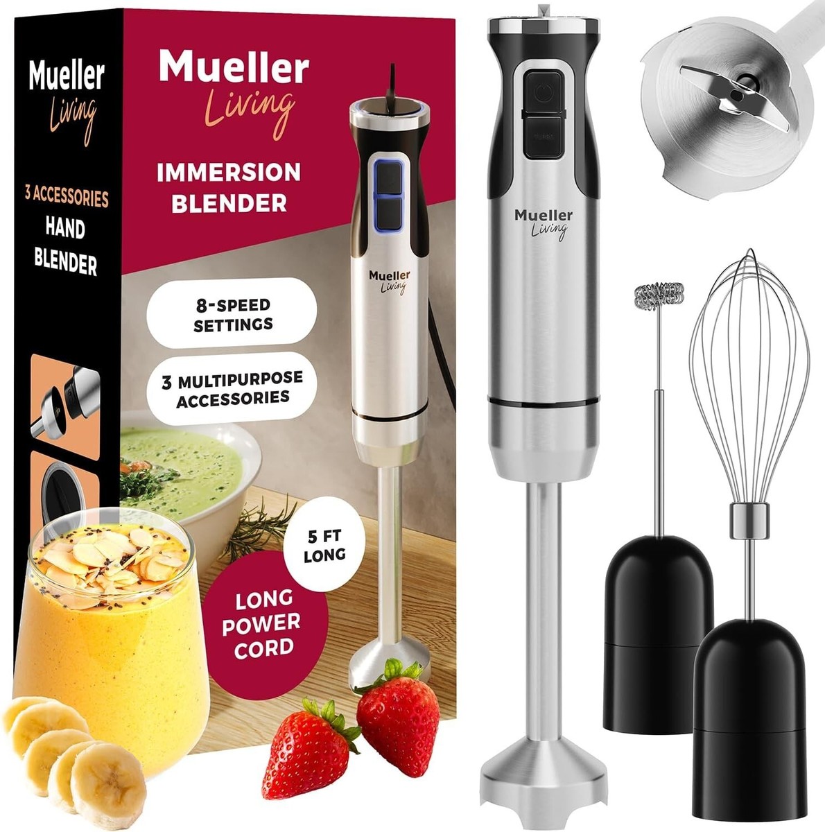 8 Speed Stainless Steel Electric Hand Blender 3in1 with