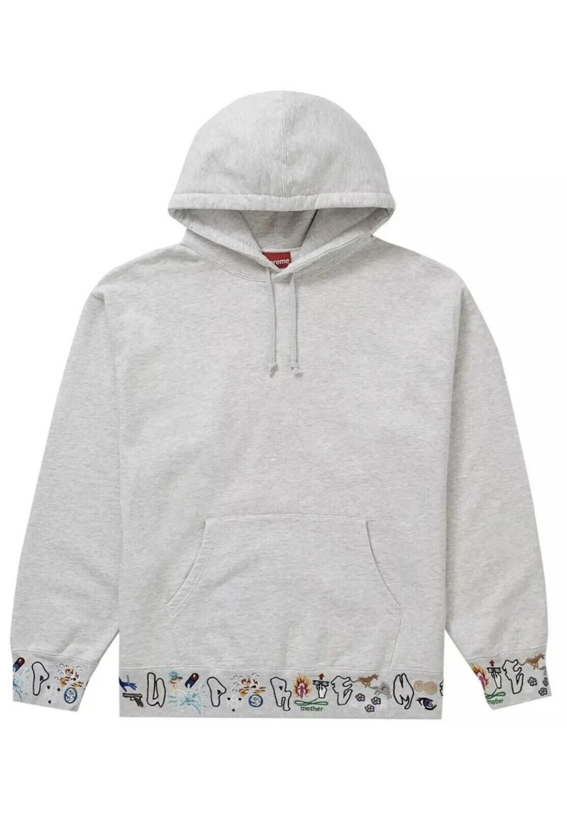 Sweat à capuche Supreme AOI Icons grand avec autocollant Supreme gris cendre neuf