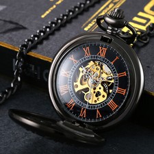 Mens Vintage Pocket Watch Mechanical Roman Numerals Chain Hand-winding Luxury