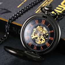 Mens Vintage Pocket Watch Mechanical Roman Numerals Chain Hand-winding Luxury