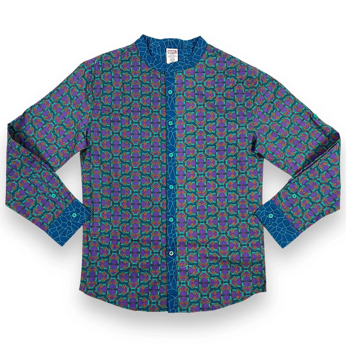 black panther dress shirt Disney Parks Marvel Black‎ Panther Wakanda Forever Button Up L/S Shirt  Men's M