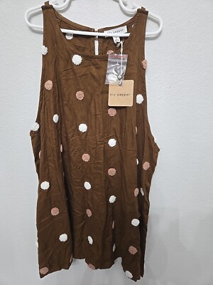Blu Pepper Womens Small Pullover Crew Neck Sleeveless Crochet Top Brown