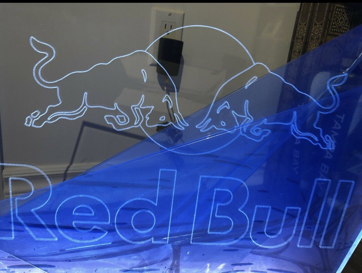 Red Bull lightning LED sign light turns on when connected to an