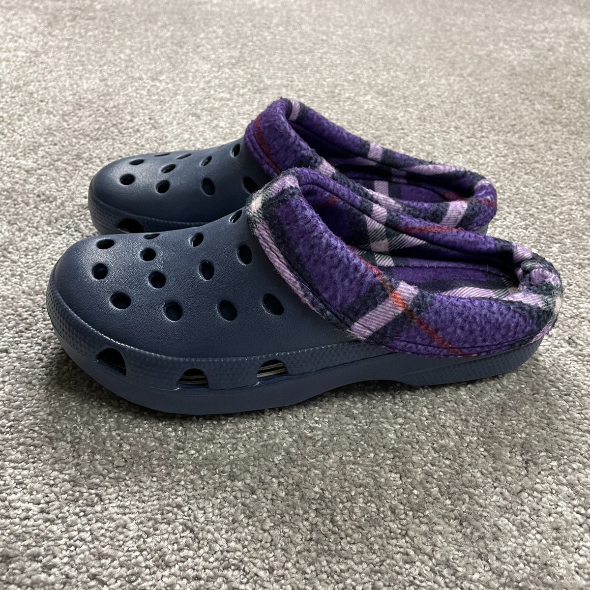Off Brand Crocs Sport Lined Warm Fuzzy Slippers Slip On Blue